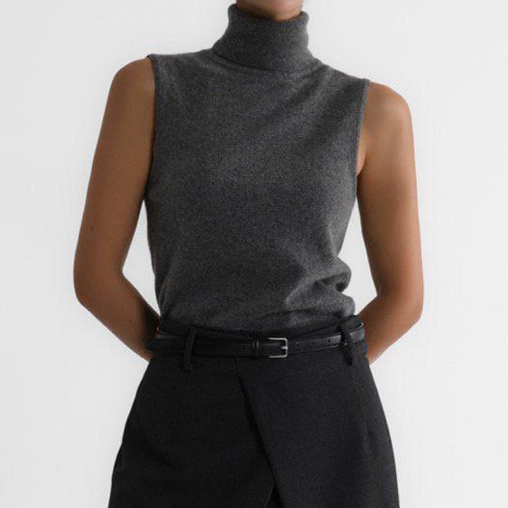 Elegant women's sleeveless mock neck top, great for office attire, casual wear, or dressing up.