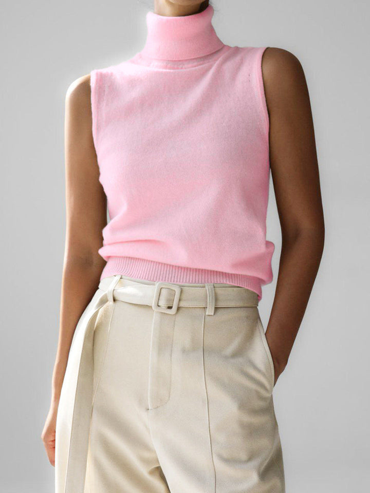 Fashionable women's sleeveless mock neck top for summer, enhancing both casual and elegant outfits.