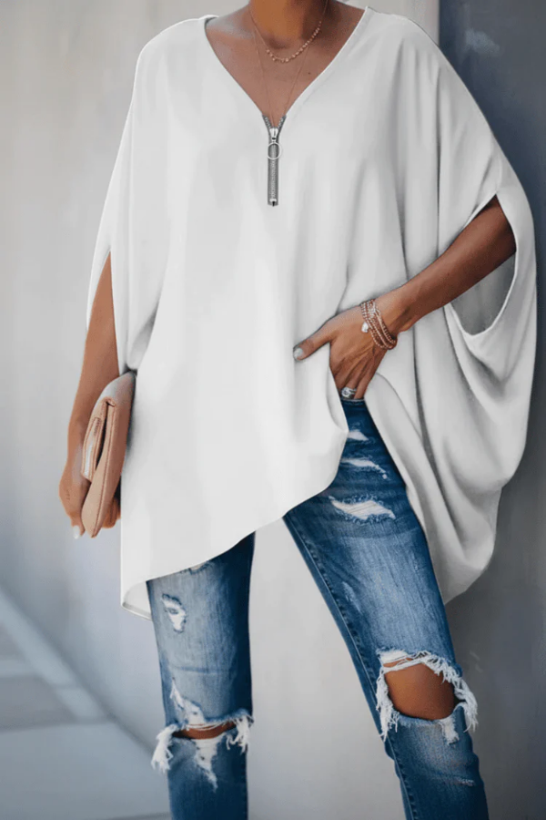 Stylish women's V-neck pleated blouse, a perfect spring fashion top for both casual and professional looks.