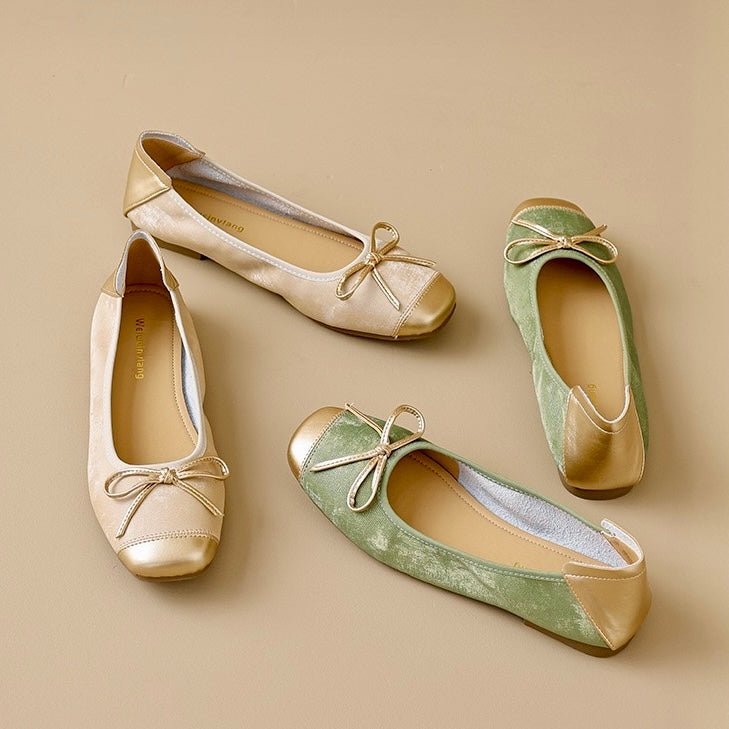 Comfortable women's square toe ballet flats with a stylish bow, ideal for all-day wear & office elegance.
