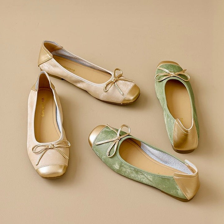 Comfortable women's square toe ballet flats with a stylish bow, ideal for all-day wear & office elegance.