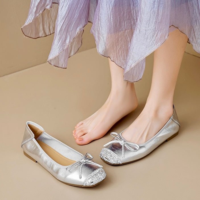 Elegant women's square toe ballet flats featuring a chic bow, perfect for casual or office wear, ultimate comfort.