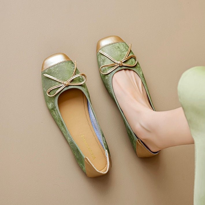 Women's comfortable square toe ballet flats with an elegant bow accent, ideal for ladies' chic everyday footwear.