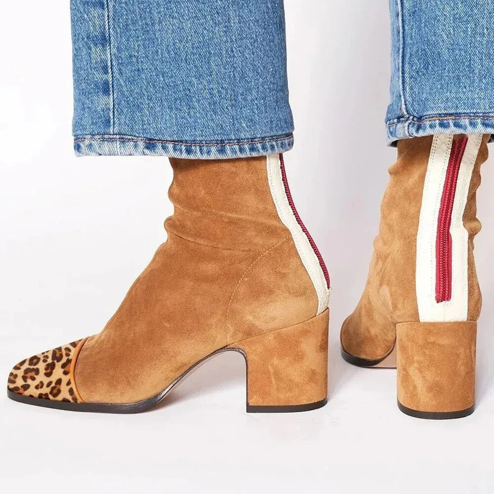 Women's elegant square toe ankle boots, featuring a fashionable block heel, suitable for any winter ensemble.