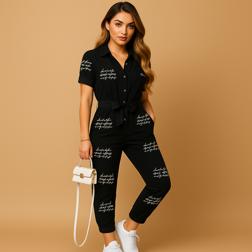 Sleek side profile of a women's tailored jumpsuit, highlighting its flattering silhouette and structured fit.