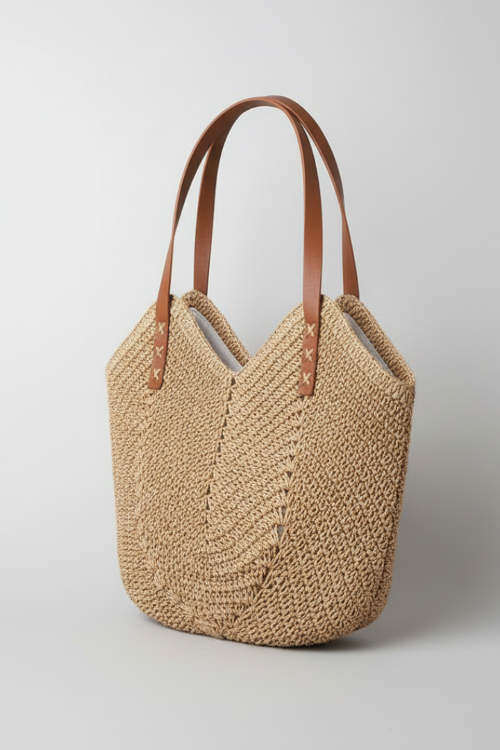 Stylish women's brown woven shoulder bag, featuring a unique textured finish for a chic casual look.