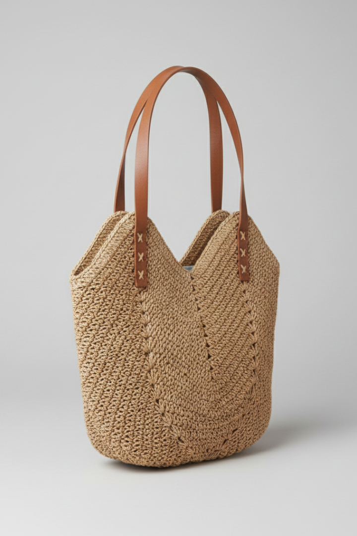 Elegant beige woven shoulder bag for women, a textured fashion accessory and practical carryall for daily use.