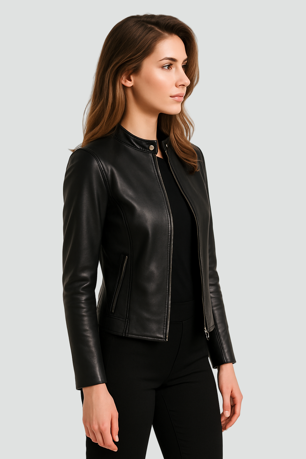 Versatile women's zip jacket for everyday style or elegant evening wear. Lightweight, modern fashion outerwear.