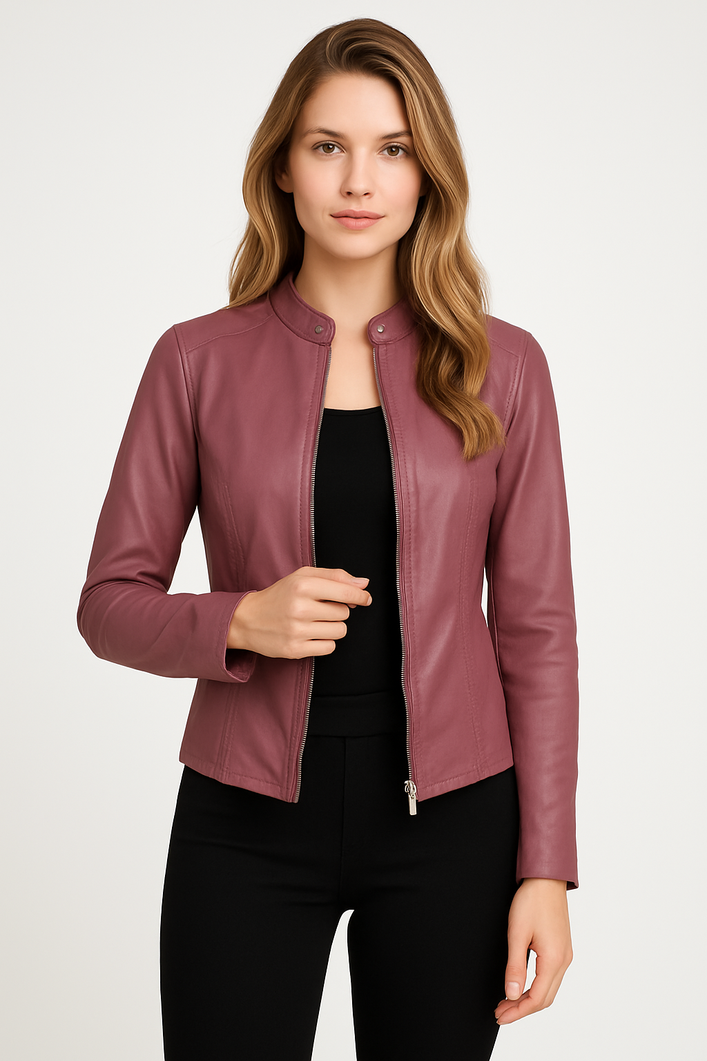 Women's casual yet elegant zip-front jacket. Versatile and chic for everyday wear or a stylish evening.