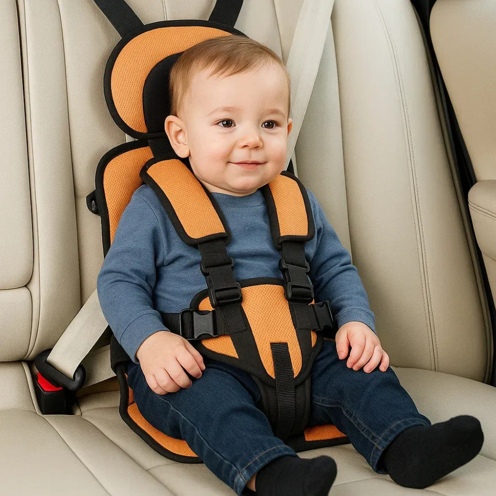 Adjustable children's vehicle restraint, a portable car seat booster for secure and safe travel.