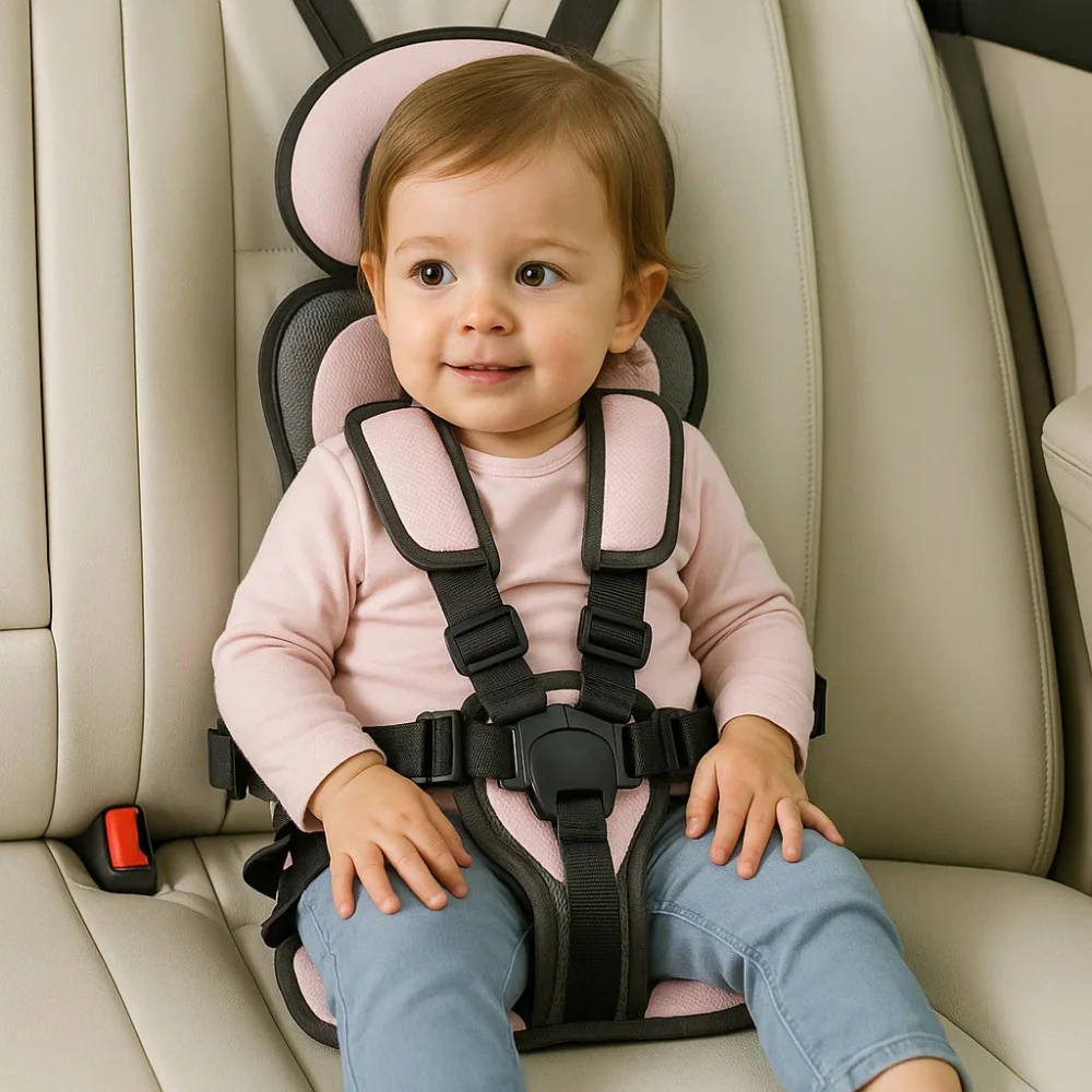 Easy-to-install portable car seat, a lightweight child safety harness perfect for travel and rideshares.