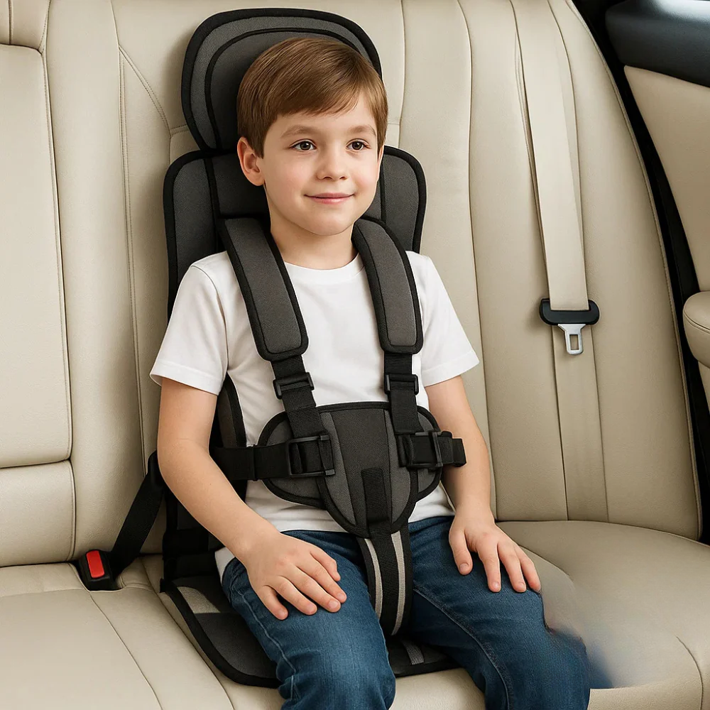 Children's portable car seat harness, a compact vehicle restraint for toddler safety and travel.