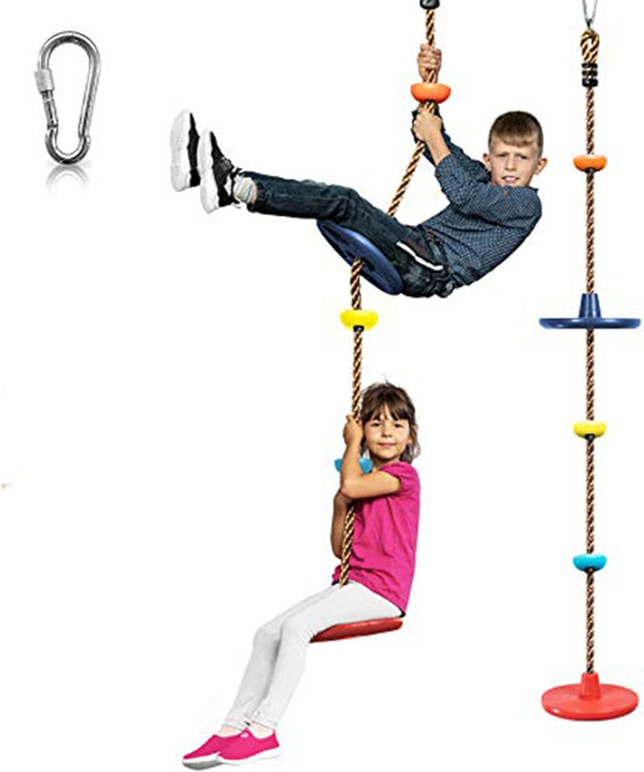 Multi-component tree swing set with durable climbing rope, swing, and platforms for endless backyard adventures.