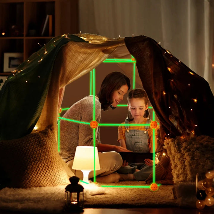 Kids STEM fort building kit fosters imaginative play, problem-solving, and construction skills for indoor fun.