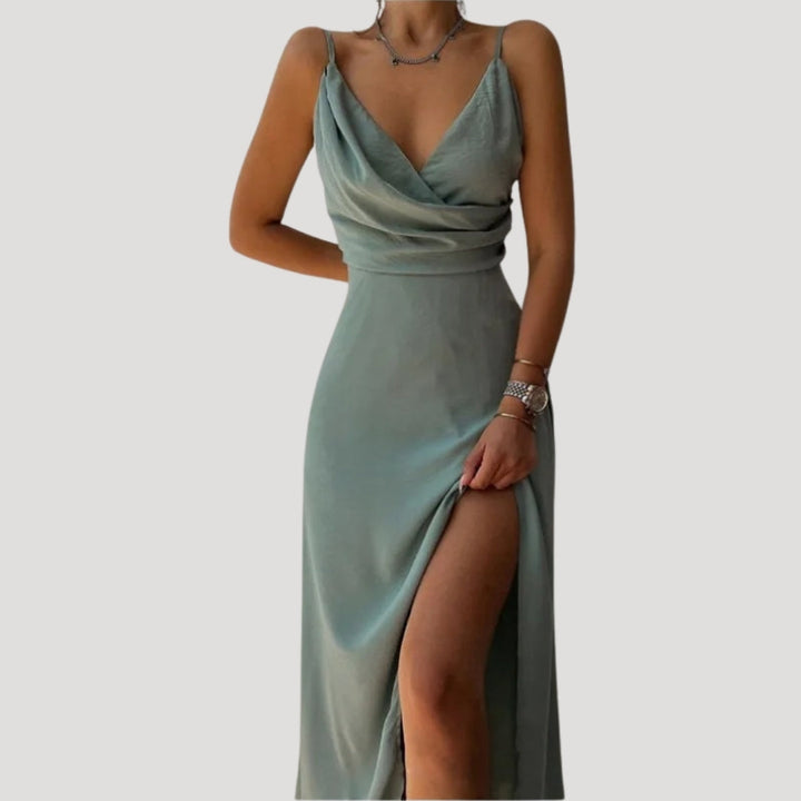 Chloe wedding guest maxi dress, chic slit design for evening events