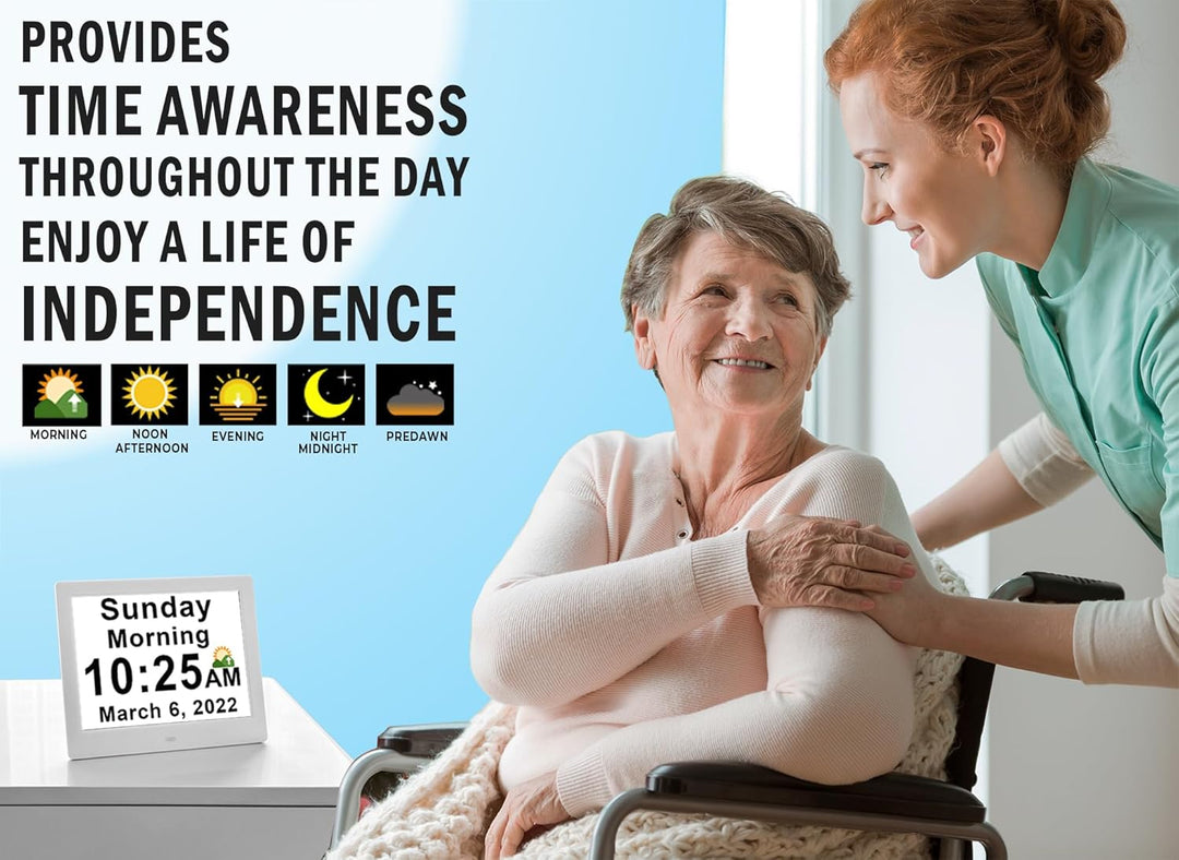 11.5-inch Digital Day Clock with 19 reminders, essential for elderly timekeeping & organization.