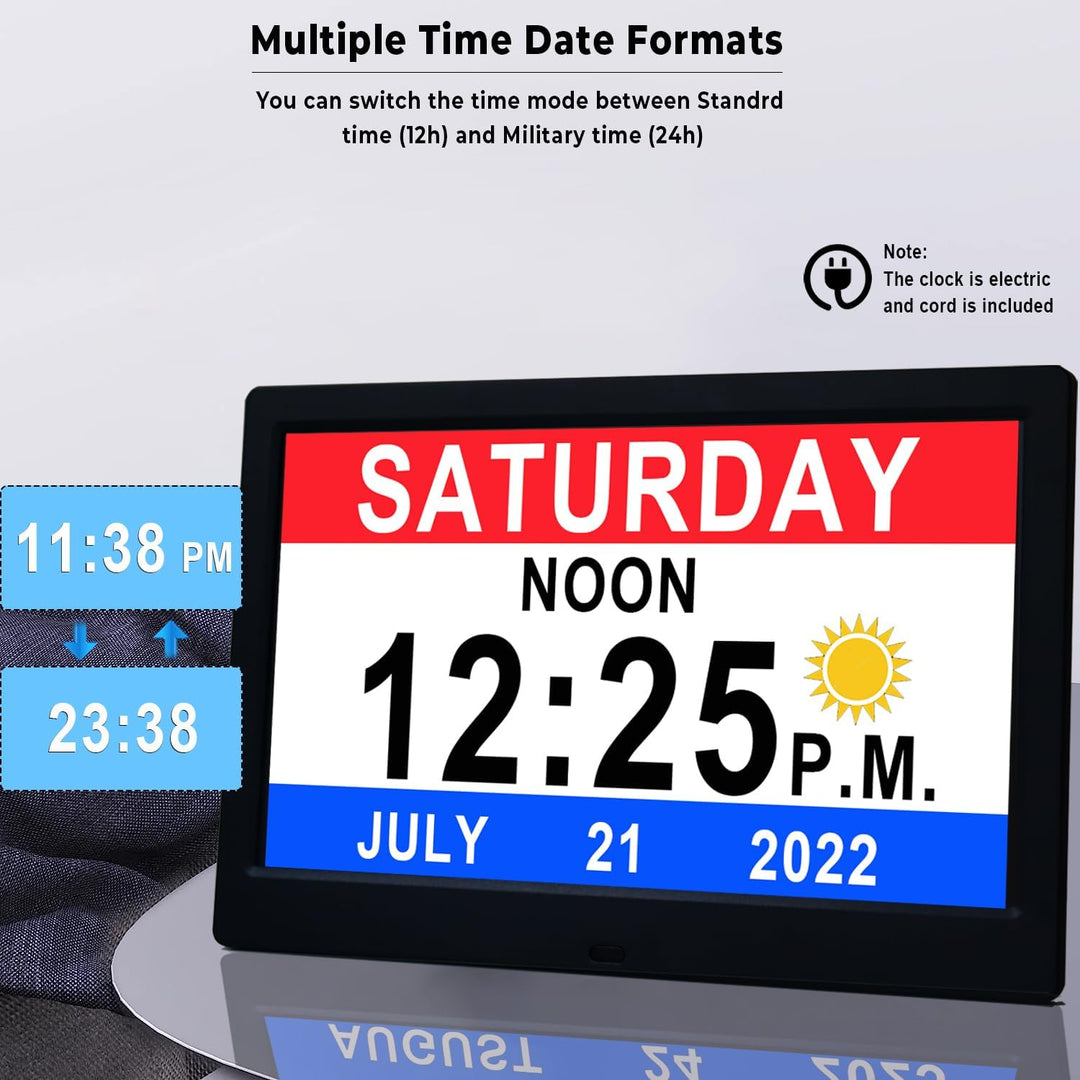 Claryon 11.5-inch Digital Calendar Clock with 19 reminders for senior care & independent living.