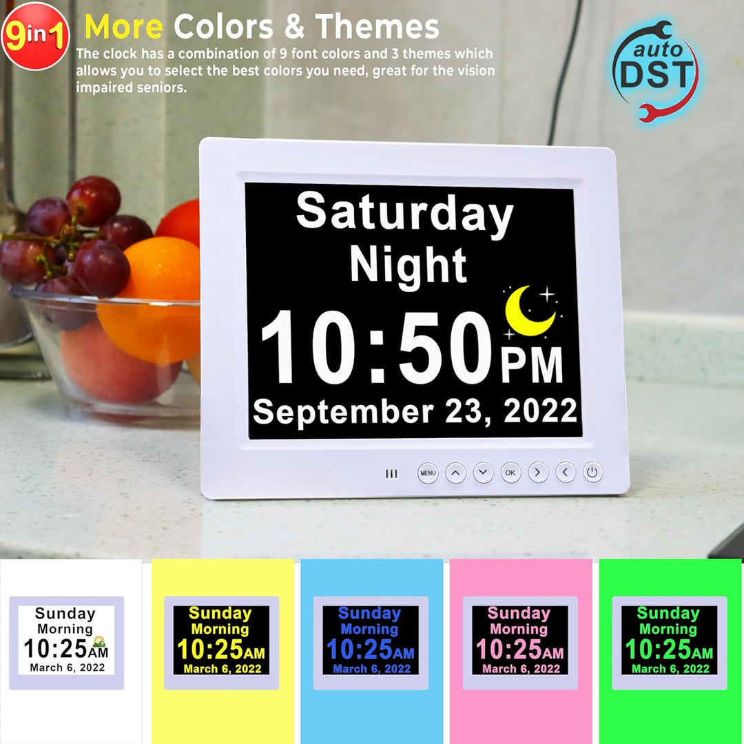 Clear 11.5-inch Digital Day Clock, enhancing time management and daily routines for seniors.