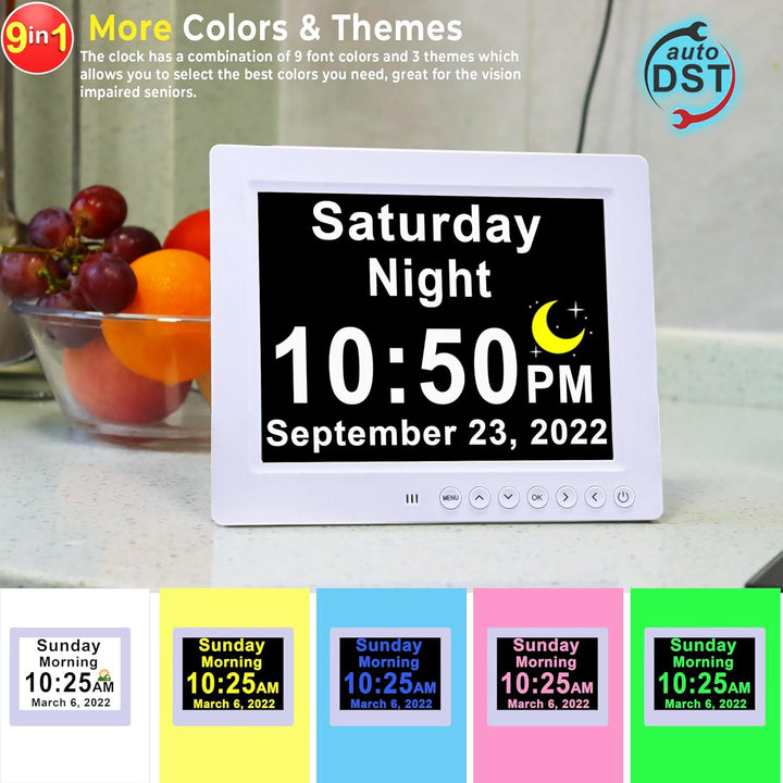 Clear 11.5-inch Digital Day Clock, enhancing time management and daily routines for seniors.