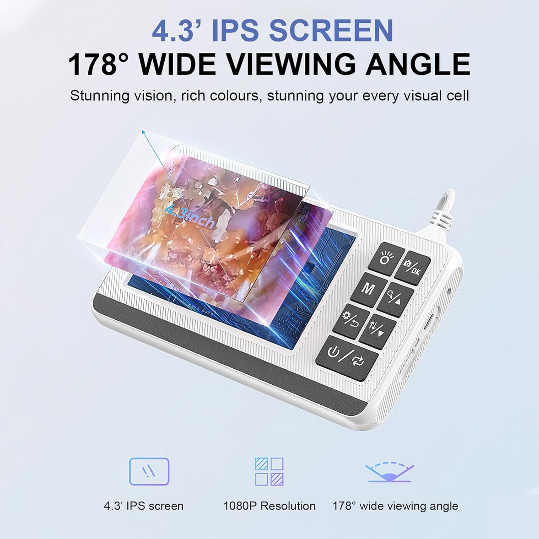 Unisex digital otoscope for ear inspection, featuring 3.9mm HD camera & 4.3" screen, ideal for home health.