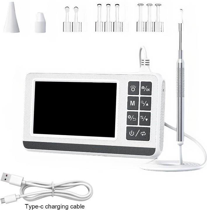 Claryon digital ear otoscope for home use, 3.9mm camera & 4.3" HD screen for safe earwax removal & inspection.