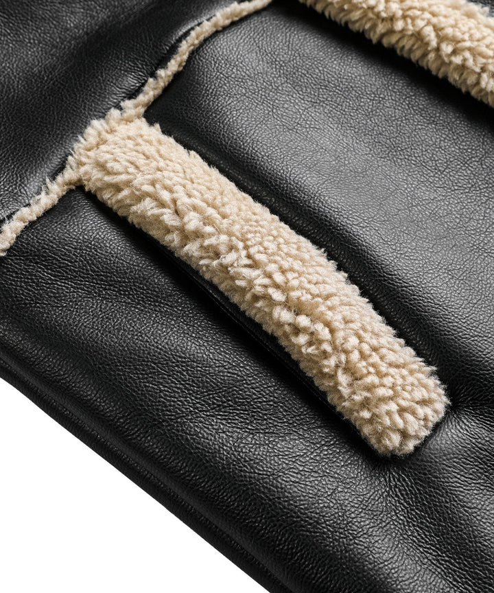 Stylish black aviator coat with faux shearling, offering warmth and a classic look for all genders.