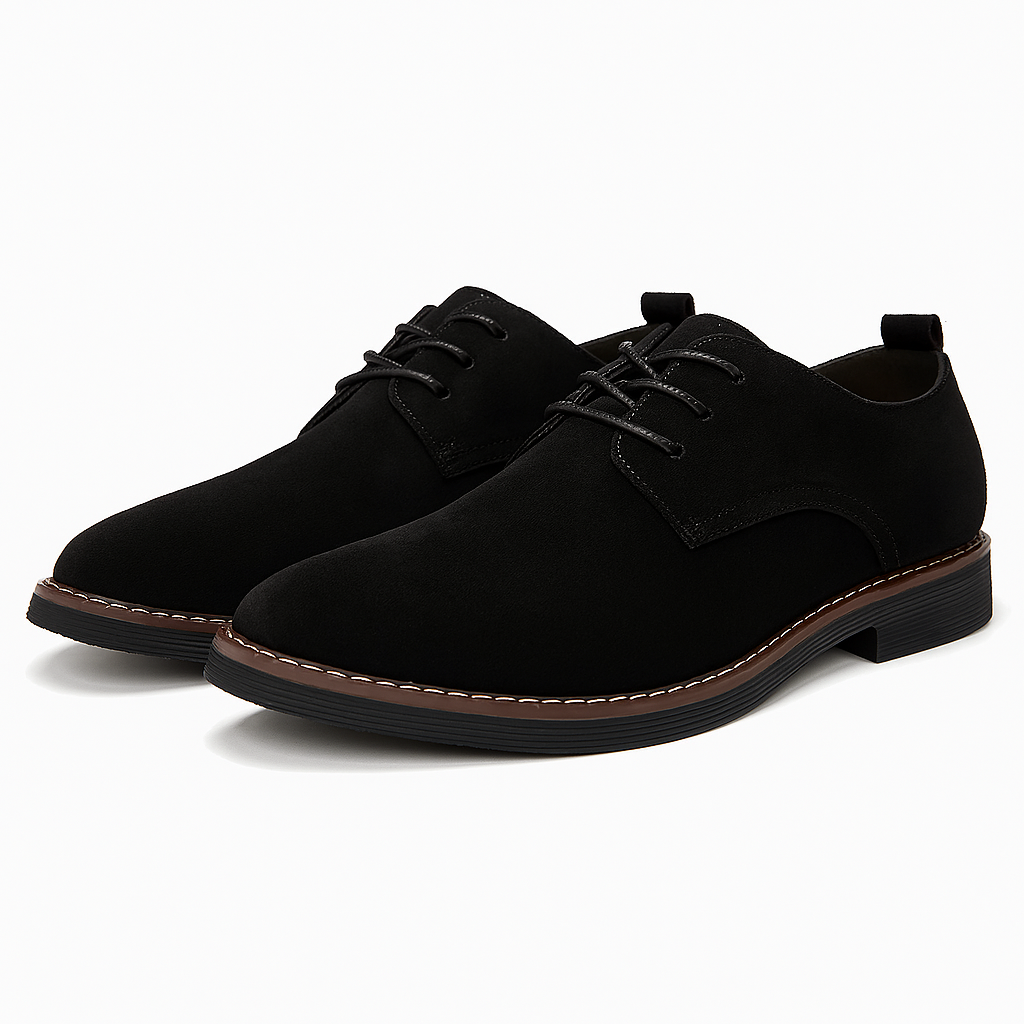 Classic black men's Derby shoes, perfect for formal events, office, or smart casual outfits. Lace-up design.