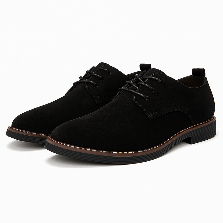 Classic black men's Derby shoes, perfect for formal events, office, or smart casual outfits. Lace-up design.
