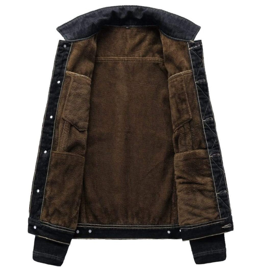 Front view of a versatile unisex classic denim jacket, a staple for any wardrobe.