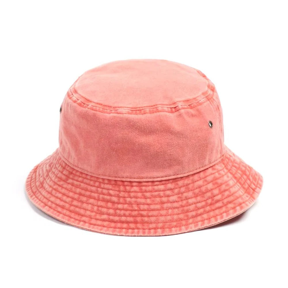 Relaxed fit unisex cotton denim bucket hat, perfect casual accessory for summer, travel, and sun.