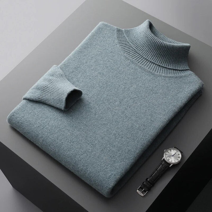 Classic men's black turtleneck sweater, slim fit for elevated style. Perfect for smart casual outfits.