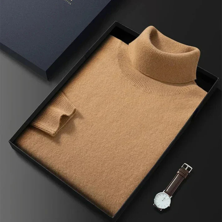 Elegant men's knit turtleneck sweater, ideal for business casual & winter layering. Stylish & comfortable.