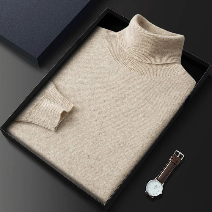 High-quality men's classic turtleneck, perfect for an elegant look in winter. Smart casual knitwear.