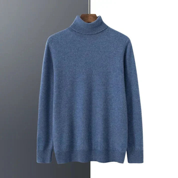 Warm men's slim fit turtleneck sweater, essential winter knitwear for a refined and sophisticated style.