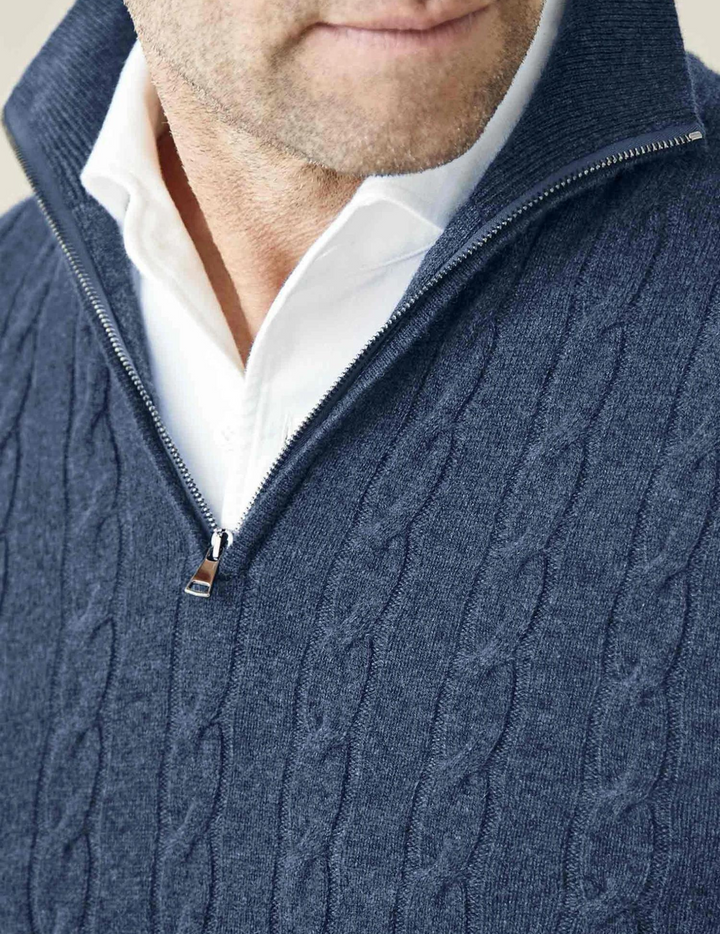 Stylish men's quarter-zip pullover sweater, perfect for smart casual autumn outfits.