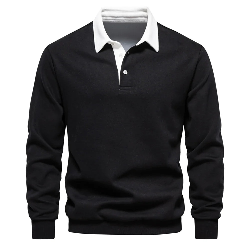 Men's classic long sleeve rugby shirt featuring comfortable fit for daily wear.