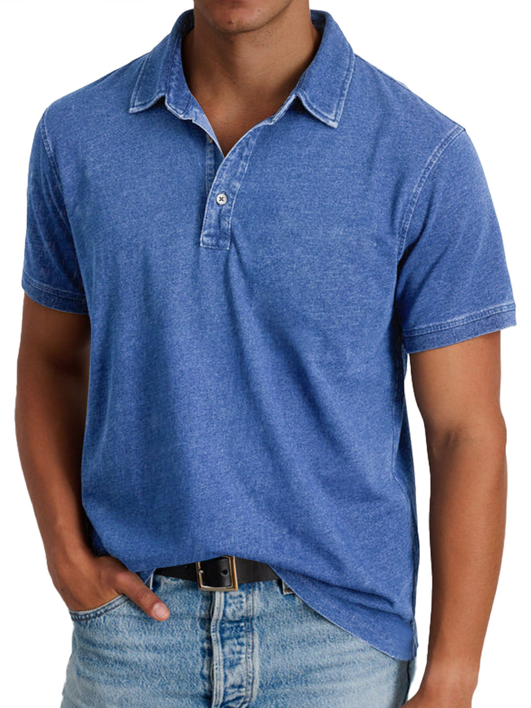 Classic men's relaxed fit polo shirt with short sleeves and button placket, perfect for smart casual everyday wear.