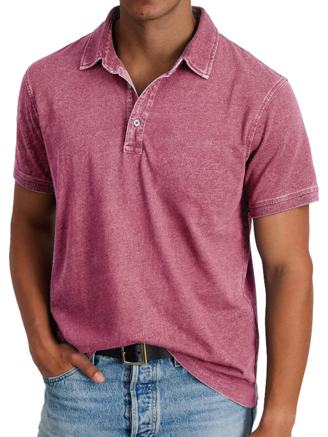 Essential men's classic relaxed fit polo shirt. Short sleeve, button placket, perfect for smart casual wardrobe.