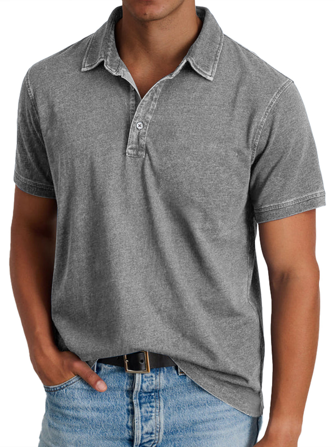 Comfortable men's relaxed fit polo shirt. Short sleeve, classic design with button placket for everyday casual wear.