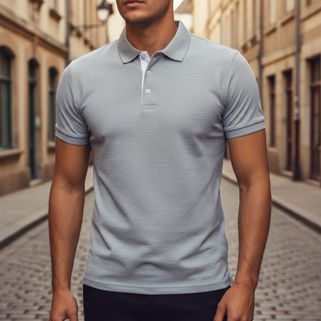 Relaxed fit men's polo shirt, short sleeve, comfortable for summer and spring.
