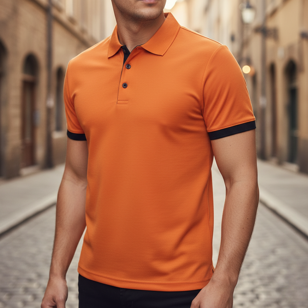 Versatile men's solid color polo, button-up, short sleeve for everyday style.