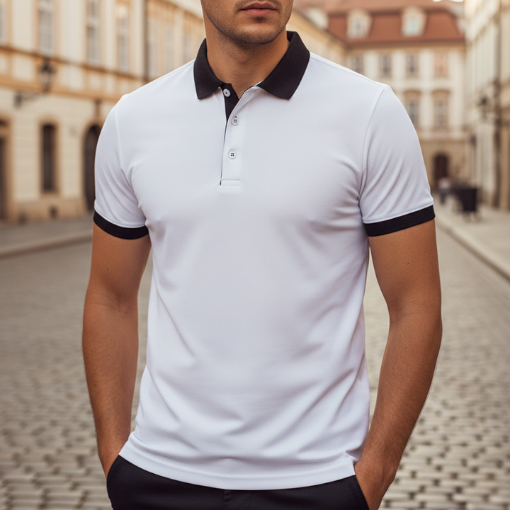 Adult men's casual polo shirt, short sleeve, comfortable and suitable for all seasons.