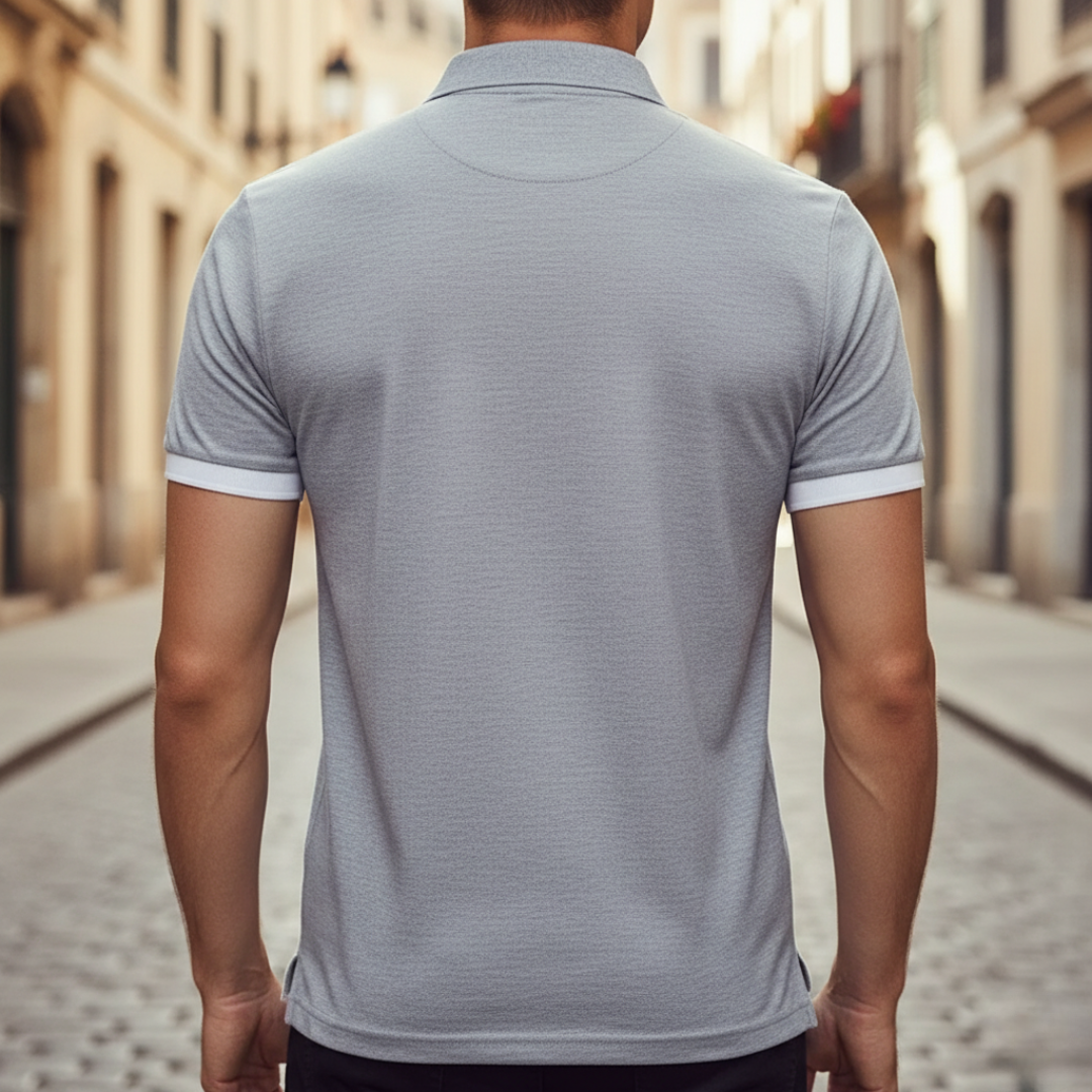Versatile men's button-up polo, perfect for smart casual spring & summer outfits.
