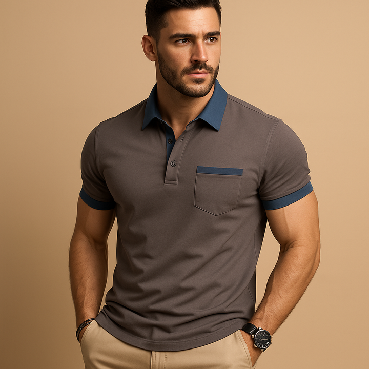 Smart casual men's classic polo shirt in a neutral color. A comfortable short sleeve top, perfect for men's apparel.