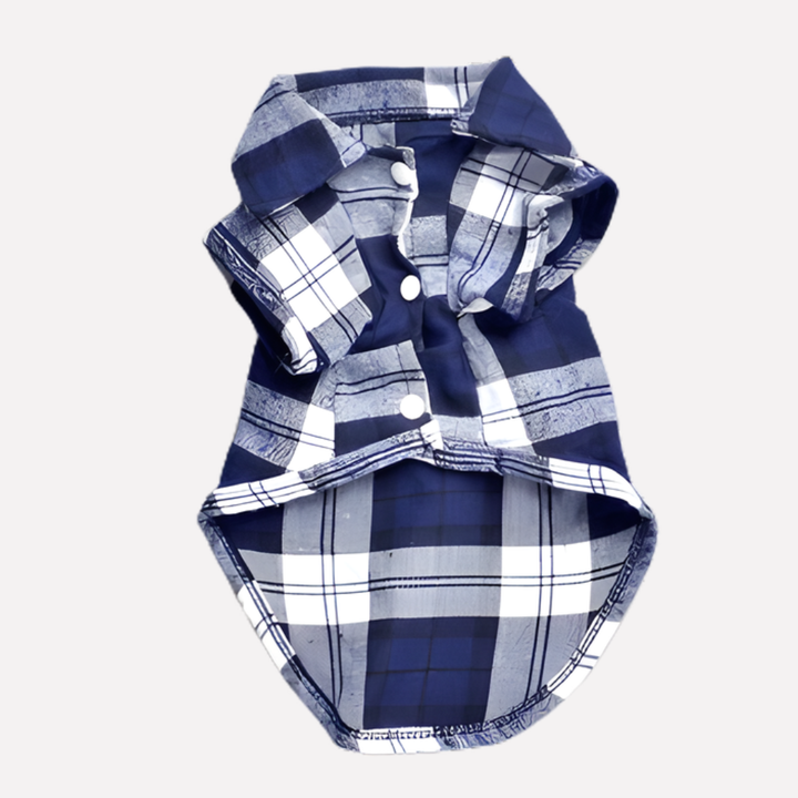 Stylish plaid dog shirt for comfortable pet casual wear; ideal classic pet clothing & accessories.
