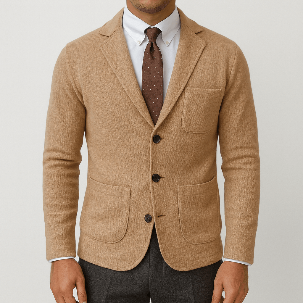 Classic tailored men's blazer. Refined single-breasted style perfect for formal wear & business attire.