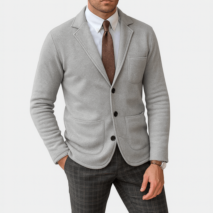 Single-breasted men's classic blazer. Tailored fit, ideal for smart casual events & men's fashion.