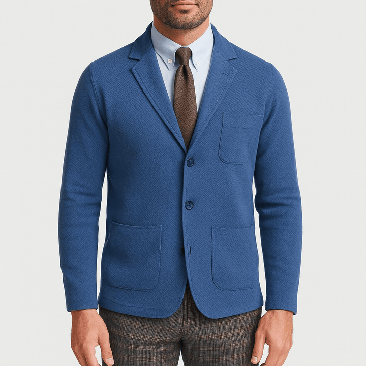 Men's tailored jacket. Classic single-breasted blazer for formal wear, business attire, & smart casual.
