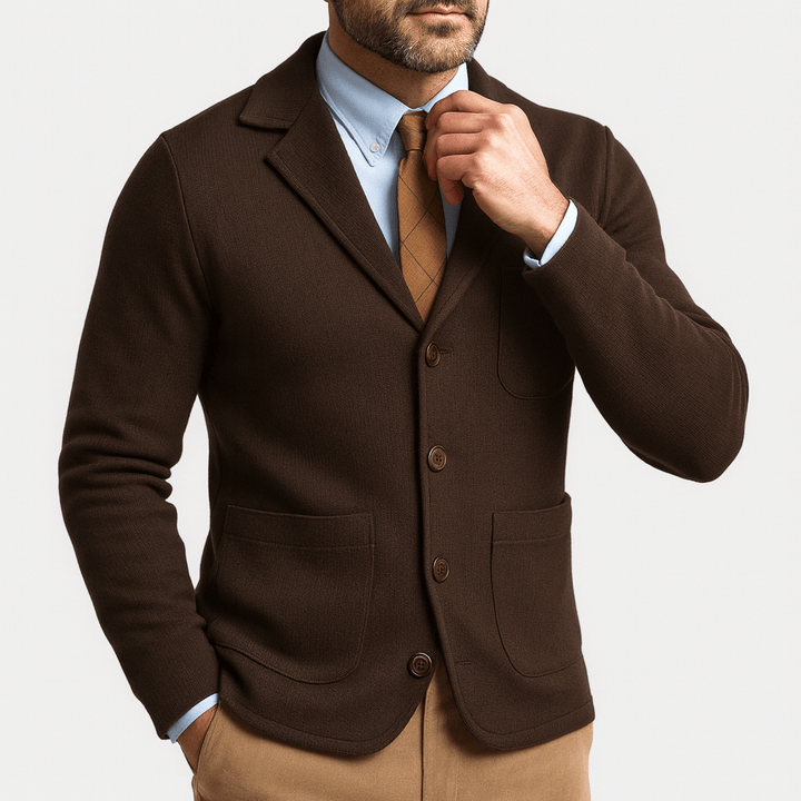 Sophisticated men's business blazer. Tailored single-breasted design for formal wear & refined men's fashion.