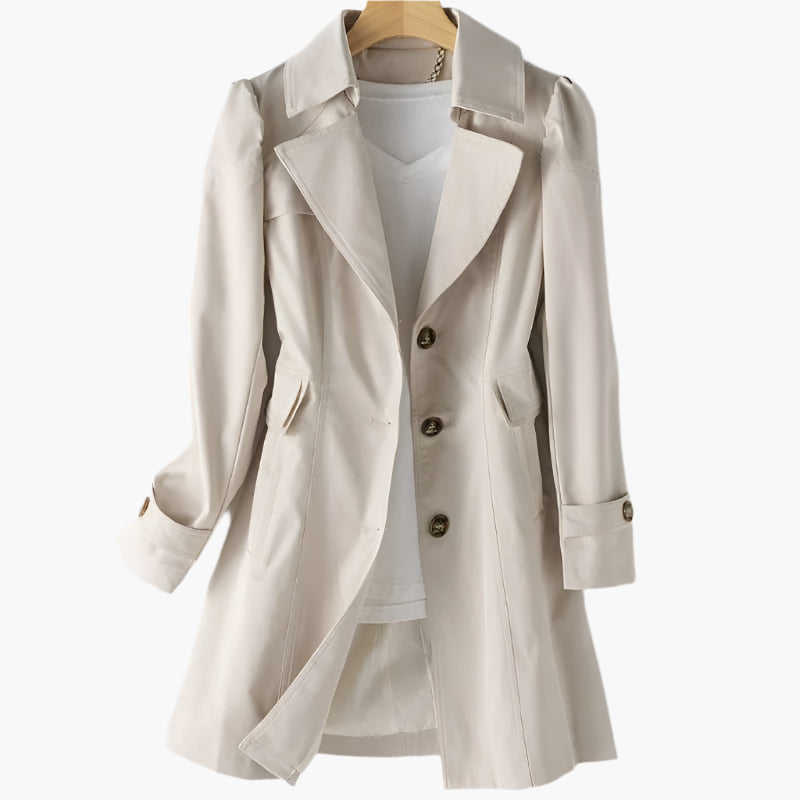 Stylish women's long trench coat, offering a tailored fit and classic outerwear elegance. Versatile fashion.